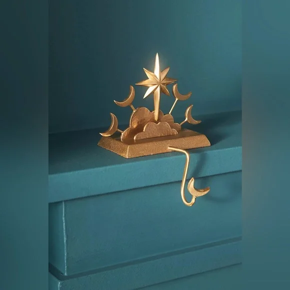 Anthropologie Celestial Brass Stocking Holder Gold Tone Stars Moon NIB - Picture 2 of 3